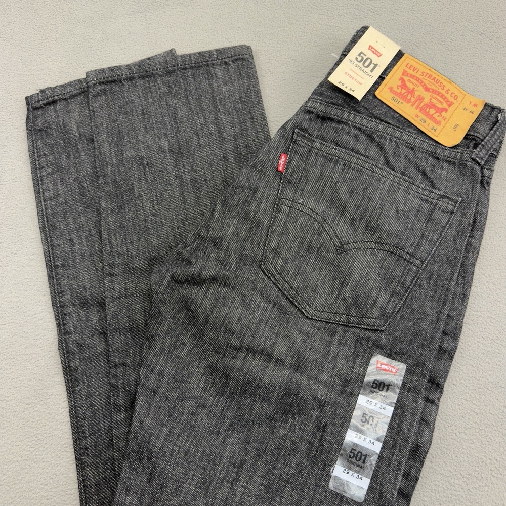 Levis 501 '93 Straight Jeans Mens 29x34 Dark Gray Stretch Button Fly Skater